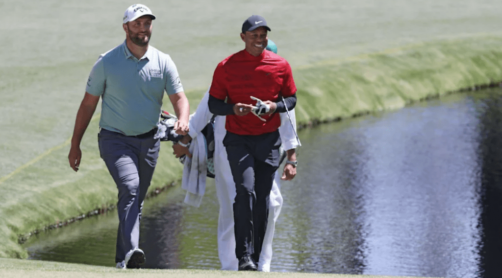 Tiger Woods and Jon Rahm at The Masters 2022