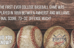 Do you know when the first-ever college baseball game was played? The first-ever college baseball game was played in 1859 between Amherst and Williams.