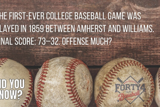 Do you know when the first-ever college baseball game was played? The first-ever college baseball game was played in 1859 between Amherst and Williams.